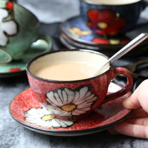 OMK 2PCS set Japanese retro style Ceramic 250ML coffee cup and saucers set mug gift 拉花杯