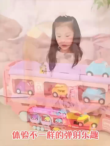 Princess Transforming Car Launcher Truck Toy with 6 Mini Cars Music Track Play Toys Gift for Girls