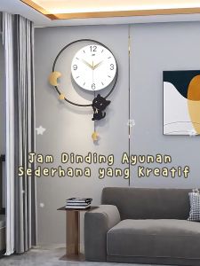 Lighthundred Jam Dinding Aesthetic JAM DINDING KARAKTER Cute Anak Kucing / Jam Dinding Hias Untuk Dekorasi Dinding 48 x 69cm