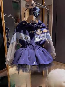 Girls Spring Autumn Judy Rabbit Police Officer Cartoon Three-Proof Waist-Cinching Jacket Coat Zipper Closure Regular Length