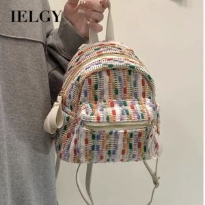 IELGY Rainbow Knitted Influencer Backpack High-End Niche Travel Backpack Fashion Mini Bag