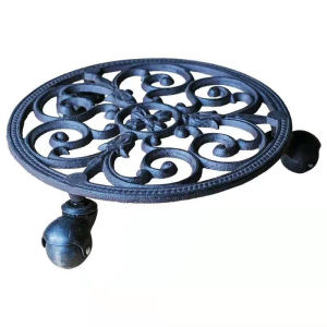 Iron Art Flower Stand with Universal Wheels for Courtyard Balcony round Bucket Gas Cylinder Plant Pots Vintage Mobility Design