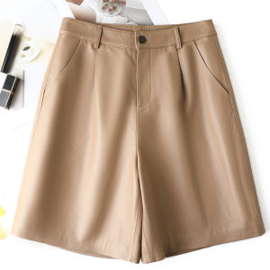 Real Leather Sheepskin Womens Short Pants Five-Quarter Loose High Waist Slimming Wide Leg Casual Trousers for Autumn 2025