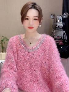 เสื้อสเวตเตอร์ถักนิตติ้งลายจุดหลากสีสันนุ่มสำหรับผู้หญิง เสื้อคลุมแขนยาวแบบสวมหัว ทรงหลวม ความหนาปกติ เสื้อผ้าทำงานฤดูใบไม้ร่วง/ฤดูหนาว