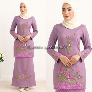 SETELAN BAJU KURUNG BORDIR BUNGA TIMBUL JALAR KERANCANG