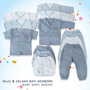 Baju dan Celana Bayi Newborn Seri Abu Halus & Lembut