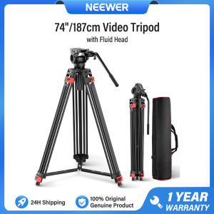 NEEWER 74"/187cm Video Tripod with Fluid Head  Metal Camera Tripod with Smooth Friction Damping Mid Level Spreader Quick Release Plate Max Load 17.6lb TP37