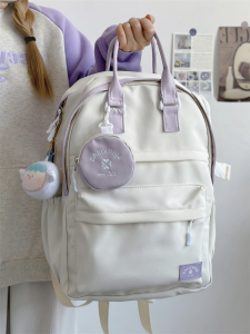 Japanese Style College Student Backpack for Junior High School Girls University Womens Small Color Block Double Shoulder Bag Forest Girl Backpack