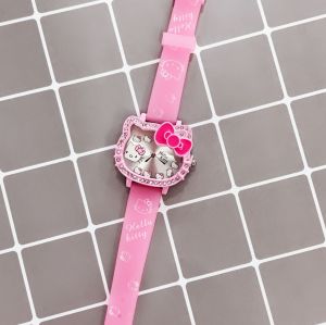 Kitty Cat KT Cartoon Silicone Strap Watch for Girls Soft Wristwatch Student Electronic Watch Cute Pink Childrens Watch