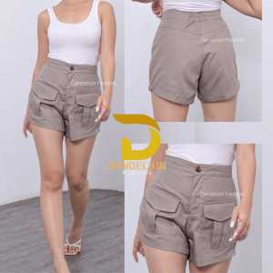 Celana Pendek Wanita Hot Pants Cargo Haighwaist Korea Style Bahan Adem