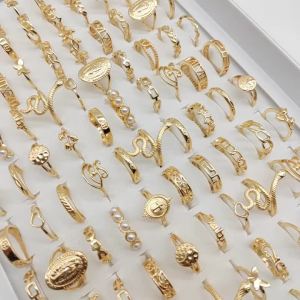 30pc/Lot Gold Color Finger Rings For Girls New Love Snake Animal Butterfly Cutout Star Pearl Thin Joint Ring Party Jewelry Women