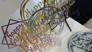 Dinoso Cake topper Kue Desain Happy Birthday Acrylic /Akrilik Warna Silver Gold