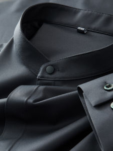 New Chinese Style Stand Collar Long Sleeve Shirt Mens Business Professional Outerwear Autumn Fashion City Youth Nylon Spandex