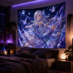 Vikama Magical Girl Anime Tấm Thảm Thẩm Mỹ Mơ Mộng Theo Chủ Đề Băng Giá Treo Tường Thảm Polyester Cho Phòng Khách Phòng Ngủ Lối Vào