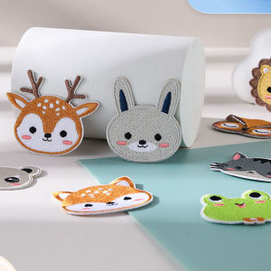 Cartoon Animal Head Iron On Embroidered Patches Thermoadhesive Applique Sticker for Kids Garment Jeans Refurbish Embellishment