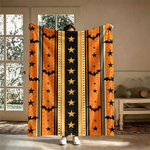 Orange Bats StarsFlannel Blanket Warm Soft Halloween Christmas Couch Warm Cozy Decorative Decor Gift for All Season