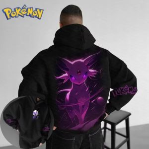 Mens Pokémon Anime Espeon Erchuang Painted Hoodie Mens and Womens Autumn/Winter  Harajuku Large Size Casual Sweater Top  Y2k