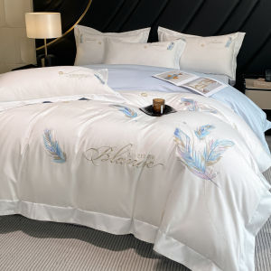 Luxurious 180 Thread Count Pure Cotton Embroidered Bedding Set of 4 Breathable Sheets Duvet Covers for Naked Sleep Comforter