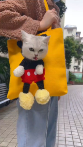Fashion Cute Cat Canvas Shoulder Bag Portable Pet Cat Dog Carrier Bag Puppy Kitten Outdoor Travel Handbag Pet Carrying Supplies
