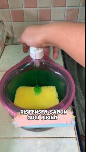 Tempat Sabun Bulat 1000ml + Spons Cuci Piring (2in1) Dispenser Sabun Cair Botol Soap Pump Wadah Sunlight Viral