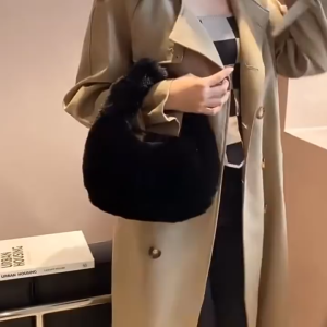 EERSHENSHI  กระเป๋าผ้ากำมะหยี่รุ่นใหม่สำหรับฤดูใบไม้ร่วงและฤดูหนาวกระเป๋าถือขนกระต่ายเร็กซ์เลียนแบบทุกชุดกระเป๋า INS เรียบง่ายในเมือง