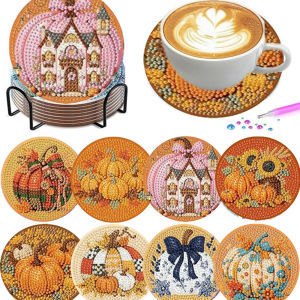 Bộ 8 Đế Lót Ly Tranh Kim Cương/hoa Văn Kim Cương Kèm Giá Đỡ Tự Làm Họa Tiết Halloween Thủ Công Bằng Nhựa Resin Dành Cho Người Lớn Chủ Đề Động Vật Biển Phong Cách Đồng Quê