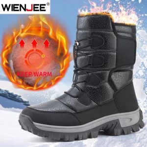 New Warm Men Plush Snow Boots High Top Winter Mens Boots Waterproof Winter Motorcycle Boots Outdoor Anti-Slip Men Hiking Boots