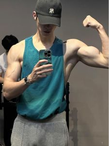 American Style Sports Tank Top Mens Sleeveless T-shirt Spring Shoulder Pad Fitness Handsome Old Man Shirt Tension Trendy Outfit