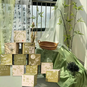 New Chinese Style Tea Room Background Wall Decoration Popular Photo Area Small Courtyard Ancient Chinese Style High End Feeling