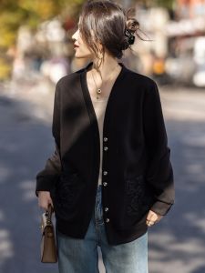 Slimming Effect Black Jacket plus Size Womens Clothing Spring Autumn New Style Trendy Cardigan Top by SuMu Commute Style Loose Fit