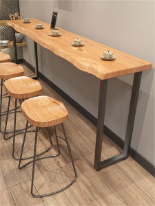 Modern Minimalist Bar Table Wooden Counter Top Home Balcony Wall Long Table High Stool Combination Tea Shop Furniture