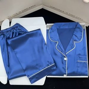 LL ชุดนอนสีพื้น ชุดนอนเด็กผู้หญิง ชุดนอนคู่ ชุดนอนบิ๊กไซส์ แขนยาว+ขายาว ผ้าซาติน อก 43 52 60 นิ้ว ผ้าเย็นใส่สบาย