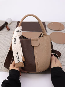 Original Contrast Color Retro Bucket Bag DIY Hand-Woven Bag Homemade Materials Advanced Texture Shoulder Messenger Bag