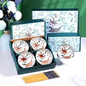 Bộ 6 chén tặng kèm đũa họa tiết đáng yêu - Kèm hộp đựng và túi giấy - Nhiều mẫu mã