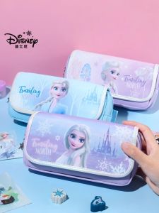 Disney Large Capacity Pencil Case Stain-Resistant Stationery Box Pencil Box Female Kids Primary School Grade One Cute Young Adult Heart Multi-Functional Stationery Case INS Frozen Cartoon Anime Canvas Pen Bag Pencil Case