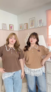 เสื้อโปโลสาวอวบ 💋ผ้ายูนิโคล่ยืดเยอะใส่สบาย ดีเทลจั๊มปลายแขน แต่งปกลูกไม้ปักลายตรงอก เกร๋ๆ ✨สาวพลัสไซส์ก็สวยได้✨