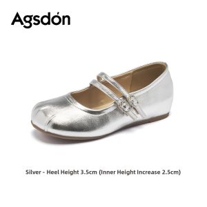 Agsdon | Silver Mary Jane Shoes Ballet Style Flat One Strap