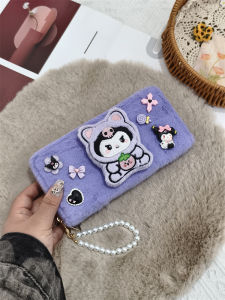 Long Plush Wallet Womens Cartoon Zipper Handbag Sanrio Family Cute Animation Large Capacity Functional Bag Fashion Design