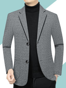 Business Casual Tailored Mens Jacket Spring Autumn New Style Fashion City Pure Color Long Sleeve round Hem No Ironing Needed