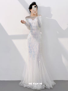 White New Elegant Party Dress Long Skirt