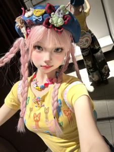 Áo Thun Nữ Tay Ngắn Dáng Ôm in Họa Tiết Bướm Mùa Hè Màu Vàng Dopamine Phong Cách Đường Phố Ngọt Ngào Cay Nồng