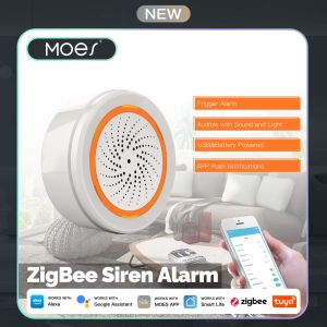 MOES ZigBee Siren Alarm for Tuya Smart Life90dB Loud Sound & Flash Light Smart Sensor Wireless Home Security System with Alexa