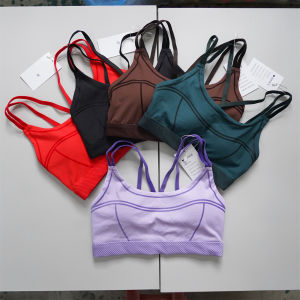 High Intensity Sports Bra Two Rows Three Buckles Moisture Wicking Exercise Beautiful Back Bra Polyester Fiber Removable Pads