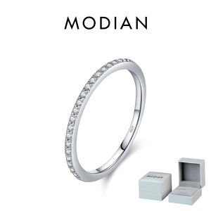 MODIAN 925 Sterling Silver Round Moissanite Stackable Slim Eternity Band Rings For Women Fine Jewelry Accessories