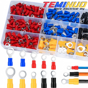 220/110pcs ring terminals insulated O-Type crimp connectors M3-M8 22-10 AWG assorted insulated cable connector electrical wire