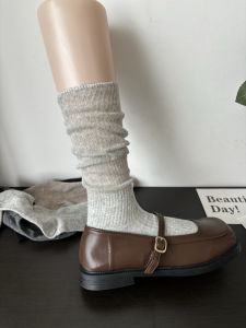 Gray Spliced Lazy Socks Womens Mid-Calf Thin Retro Fashionable Stack Black White Leg Socks Spring Summer Lightweight Cotton