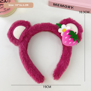 Adorable Strawberry Bear Plush Hairband for Women Boudoir Beauty Original Design Anti-slip Hair Accessory for Autumn Winter Outdoors