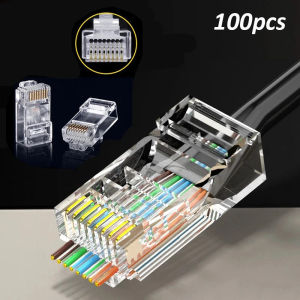 100pcs RJ45 Connector 8P8C Modular Crystal Head Network Cable Plug Gold-plated Cat6 Cat5 Cat5e Modular Network Cable Connector