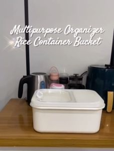 Locaupin Rice Storage Container with Sliding Lid Rice Bucket Sealed Dispenser Dust Insect Proof Grain Cereal Organizer