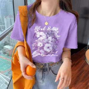 Purple Short Sleeve T-Shirt Womens Fashionable Loose Top Summer Clothing Design Sensation Trendy T-Shirt round Neck Print